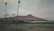 'Diamond Head from Waikiki', oil on canvas painting by Gideon Jacques Denny, 1882, Bishop Museum.JPG