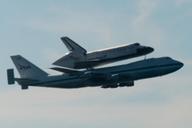 Space Shuttle Endeavour and carrier plane flying over San Francisco Bay - profile view.jpg